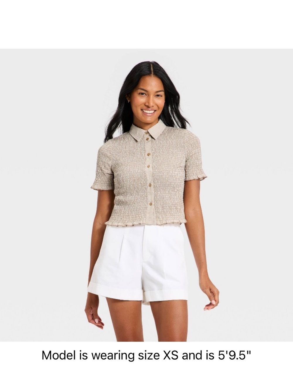 a new day Beige Textured Button-Up Short Sleeve Top